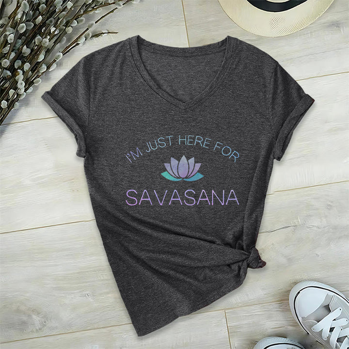 T-shirt Olivenorma Here for Savasana Yoga à col en V - Gris - 2XL - image 2