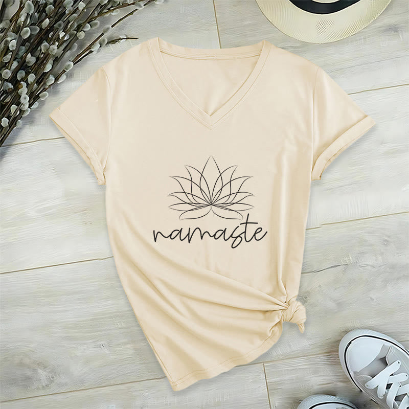Olivenorma Yoga Méditation Namaste T-shirt col V - Kaki - 2XL - image 6