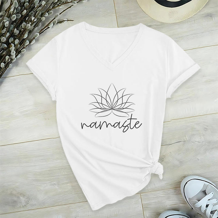 Olivenorma Yoga Méditation Namaste T-shirt col V - Blanc - 2XL - image 8