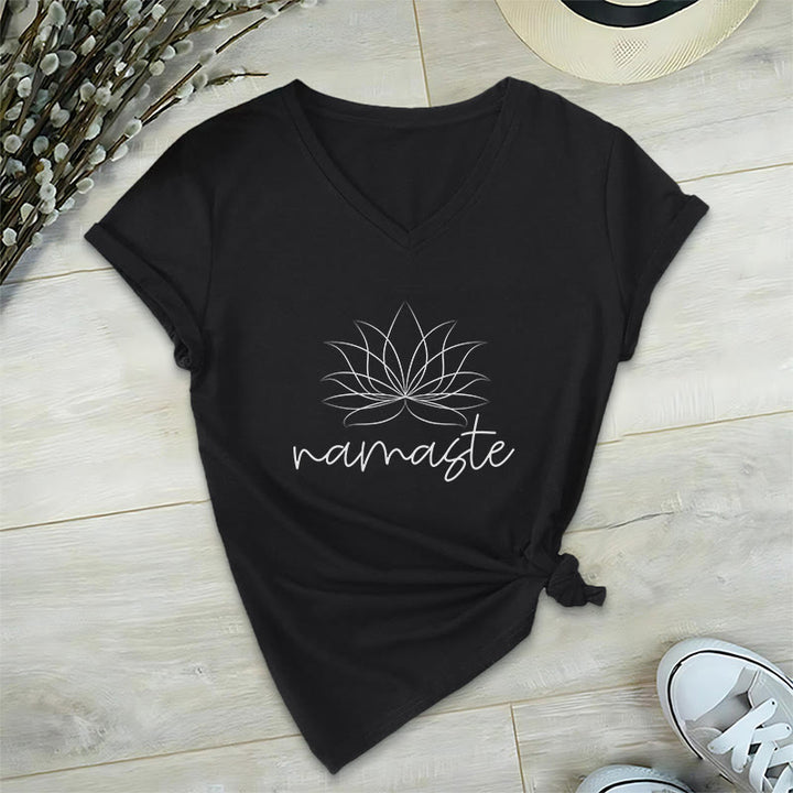 Olivenorma Yoga Méditation Namaste T-shirt col V - Noir - 2XL - image 2