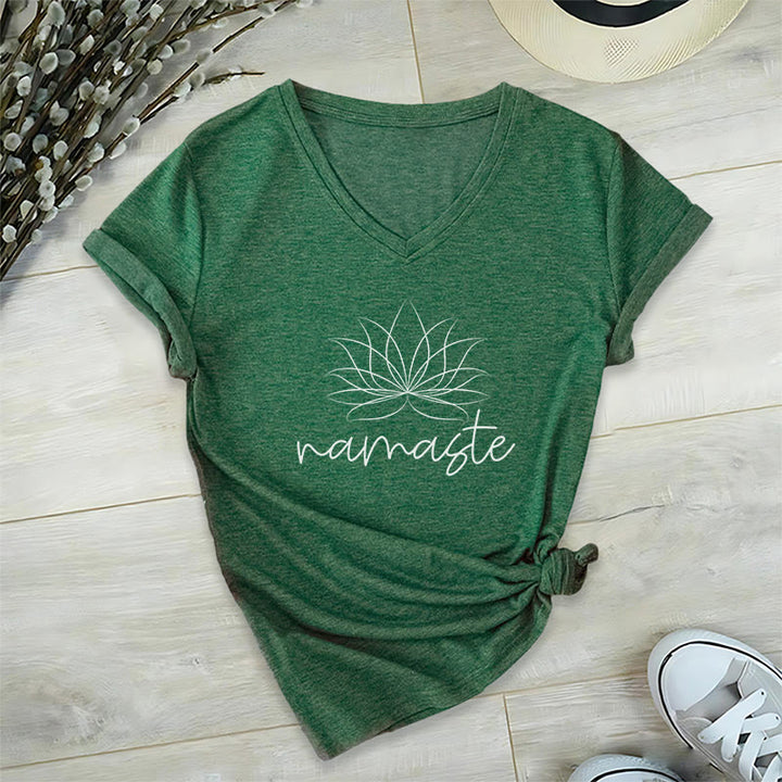 Olivenorma Yoga Méditation Namaste T-shirt col V - Vert foncé - 2XL - image 12