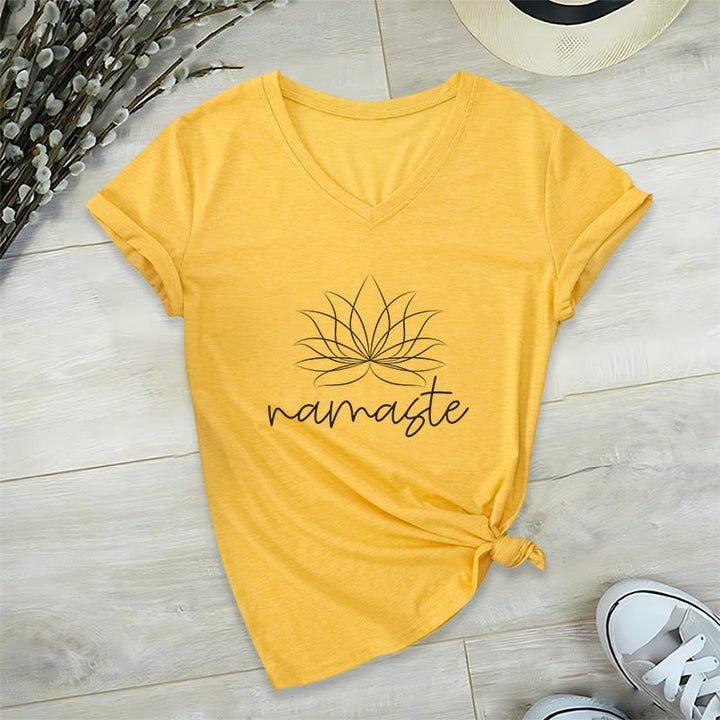 Olivenorma Yoga Méditation Namaste T-shirt col V - Jaune - 2XL - image 18