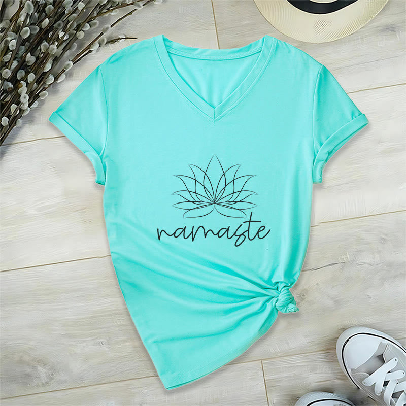 Olivenorma Yoga Méditation Namaste T-shirt col V - Lac Bleu - 2XL - image 22