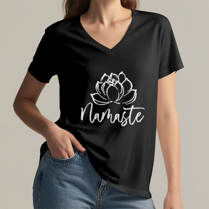 Olivenorma Lotus Yoga Méditation Namaste T-shirt col V - image 5