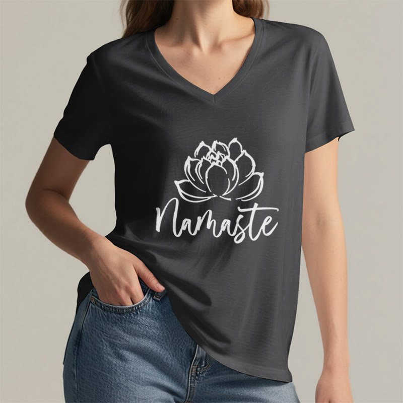 Olivenorma Lotus Yoga Méditation Namaste T-shirt col V - image 7