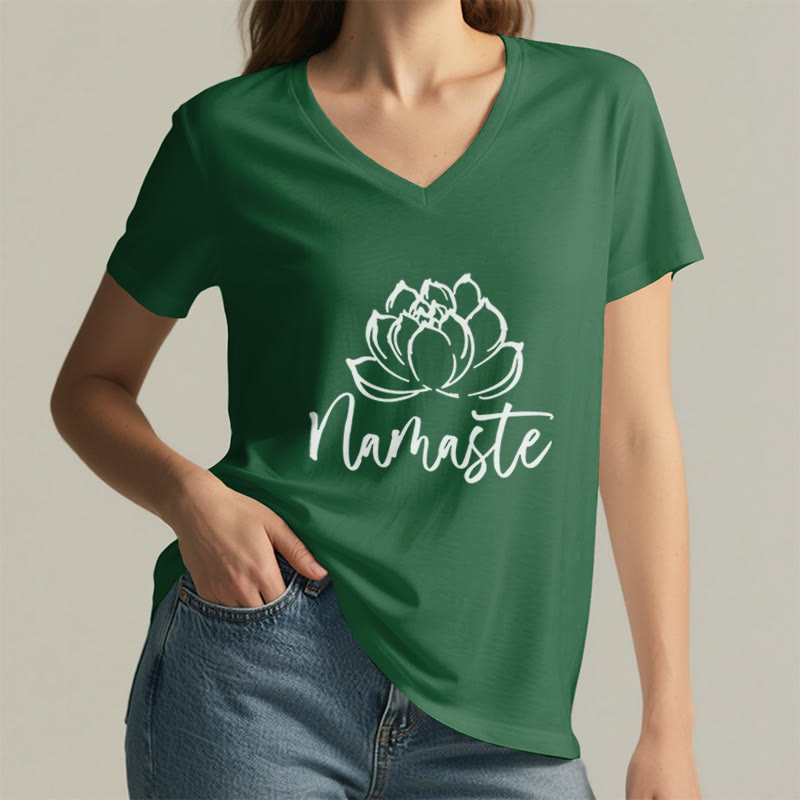 Olivenorma Lotus Yoga Méditation Namaste T-shirt col V - image 15