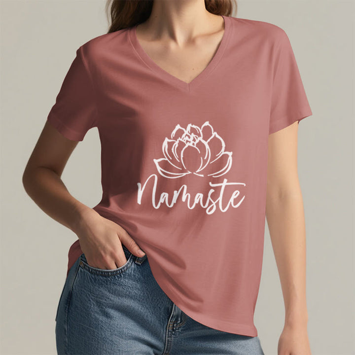 Olivenorma Lotus Yoga Méditation Namaste T-shirt col V - image 3