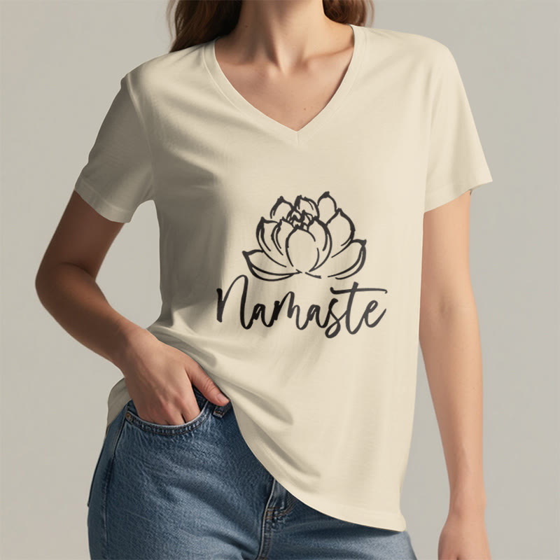 Olivenorma Lotus Yoga Méditation Namaste T-shirt col V - image 9