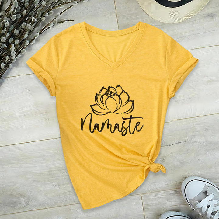 Olivenorma Lotus Yoga Méditation Namaste T-shirt col V - Jaune - 2XL - image 20