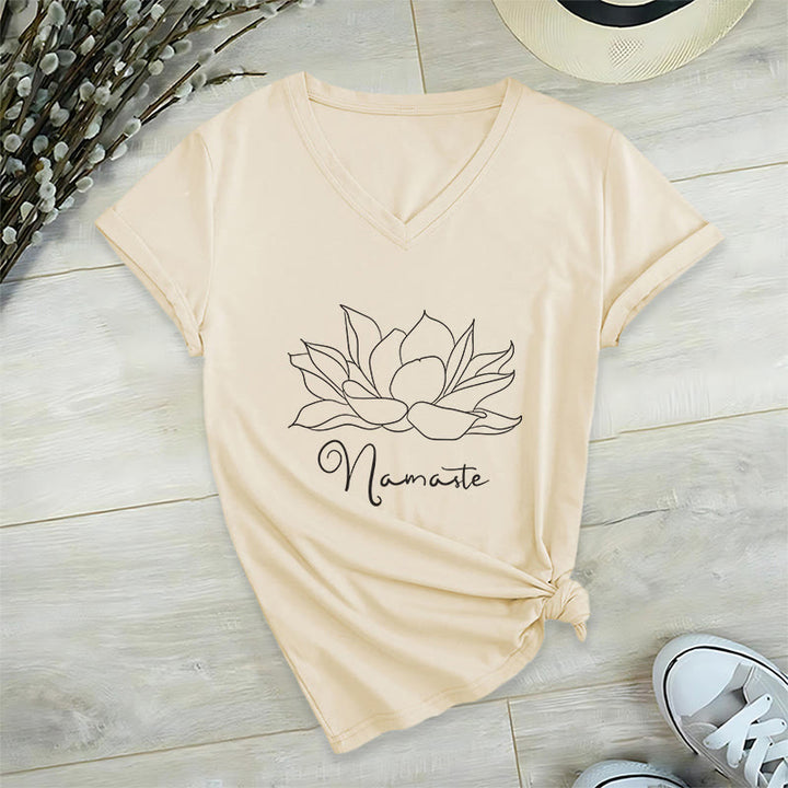 Olivenorma T-shirt surdimensionné à col en V Namaste Yoga - Kaki - 2XL - image 0