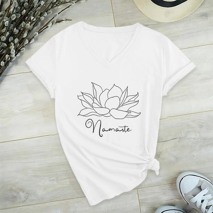 Olivenorma T-shirt surdimensionné à col en V Namaste Yoga - Blanc - 2XL - image 10