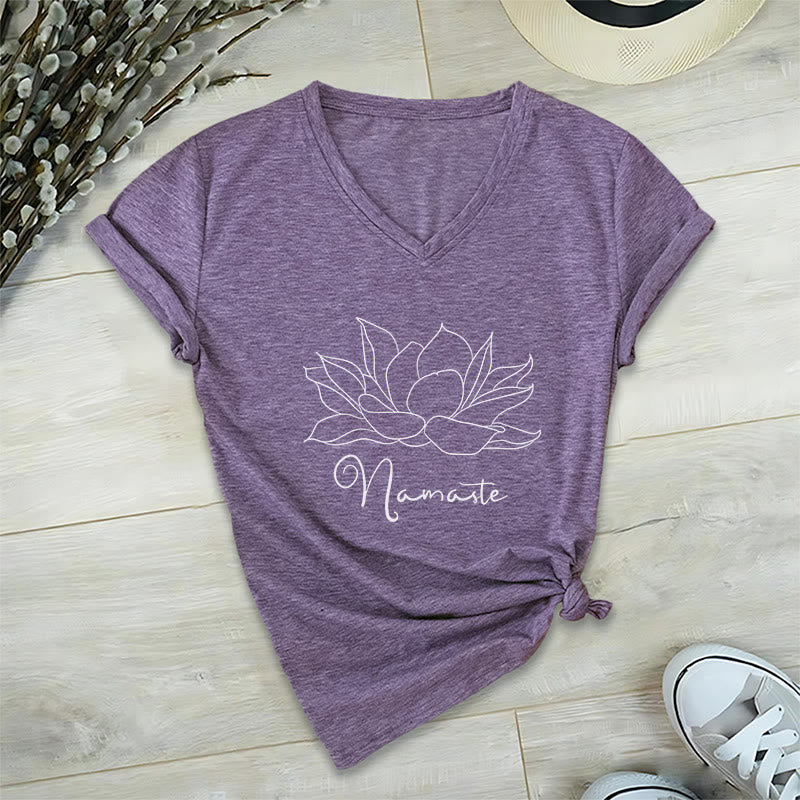 Olivenorma T-shirt surdimensionné à col en V Namaste Yoga - Violet - 2XL - image 24