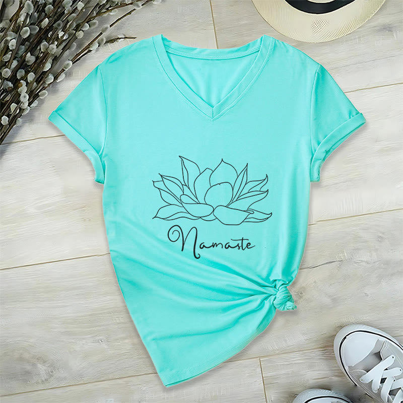 Olivenorma T-shirt surdimensionné à col en V Namaste Yoga - Lac Bleu - 2XL - image 2