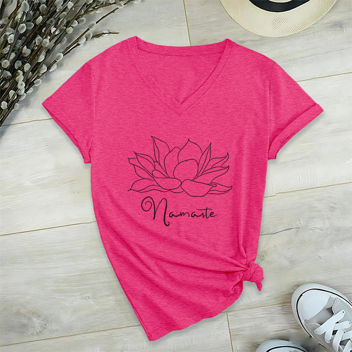 Olivenorma T-shirt surdimensionné à col en V Namaste Yoga - Rose rouge - 2XL - image 22