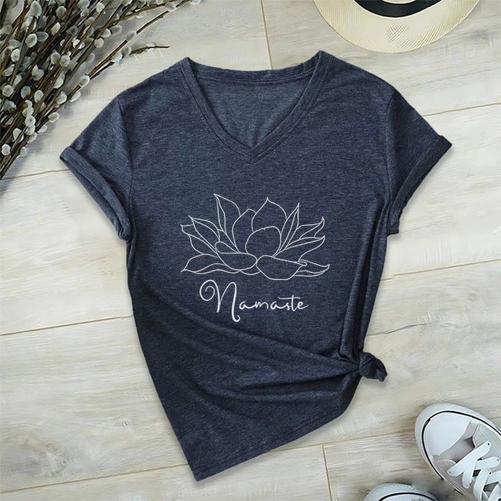 Olivenorma T-shirt surdimensionné à col en V Namaste Yoga - Bleu marine - 2XL - image 12