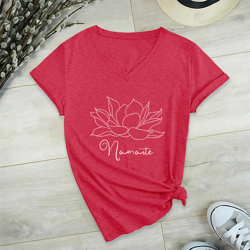 Olivenorma T-shirt surdimensionné à col en V Namaste Yoga - Rouge - 2XL - image 18