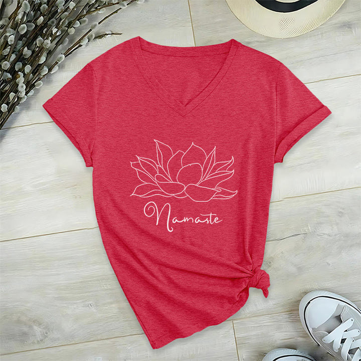 Olivenorma T-shirt surdimensionné à col en V Namaste Yoga - Rouge - 2XL - image 18