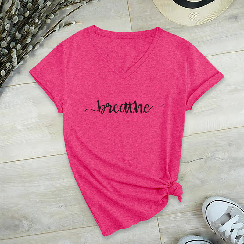 T-shirt Olivenorma Breathe Yoga Méditation à col en V - Rose rouge - 2XL - image 22