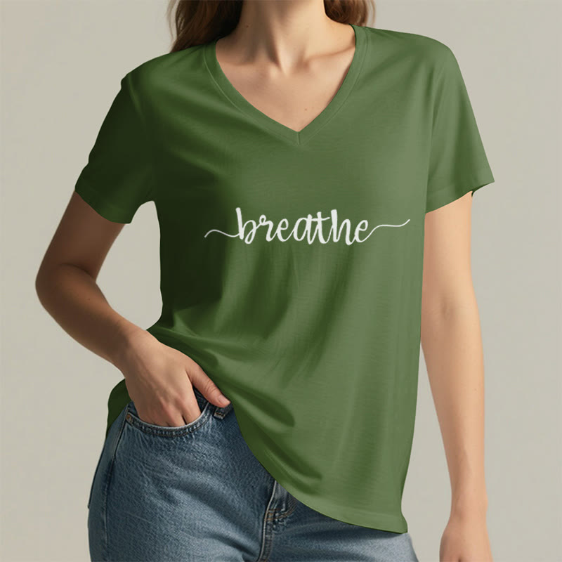 T-shirt Olivenorma Breathe Yoga Méditation à col en V - image 17
