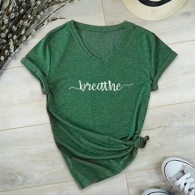 T-shirt Olivenorma Breathe Yoga Méditation à col en V - Vert foncé - 2XL - image 14