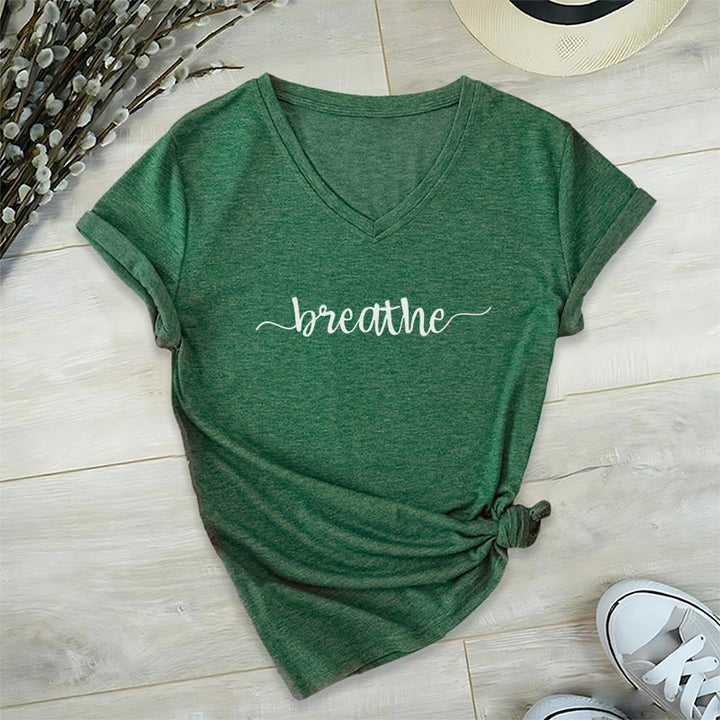 T-shirt Olivenorma Breathe Yoga Méditation à col en V - Vert foncé - 2XL - image 14