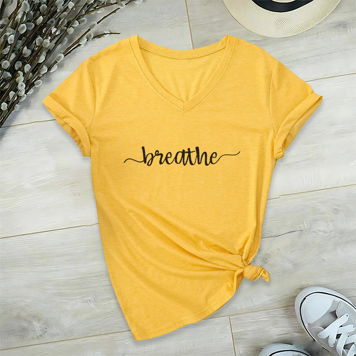 T-shirt Olivenorma Breathe Yoga Méditation à col en V - Jaune - 2XL - image 20