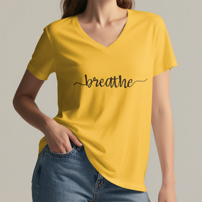 T-shirt Olivenorma Breathe Yoga Méditation à col en V - image 21