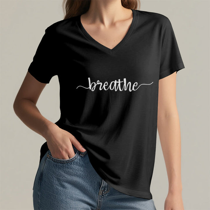T-shirt Olivenorma Breathe Yoga Méditation à col en V - image 7