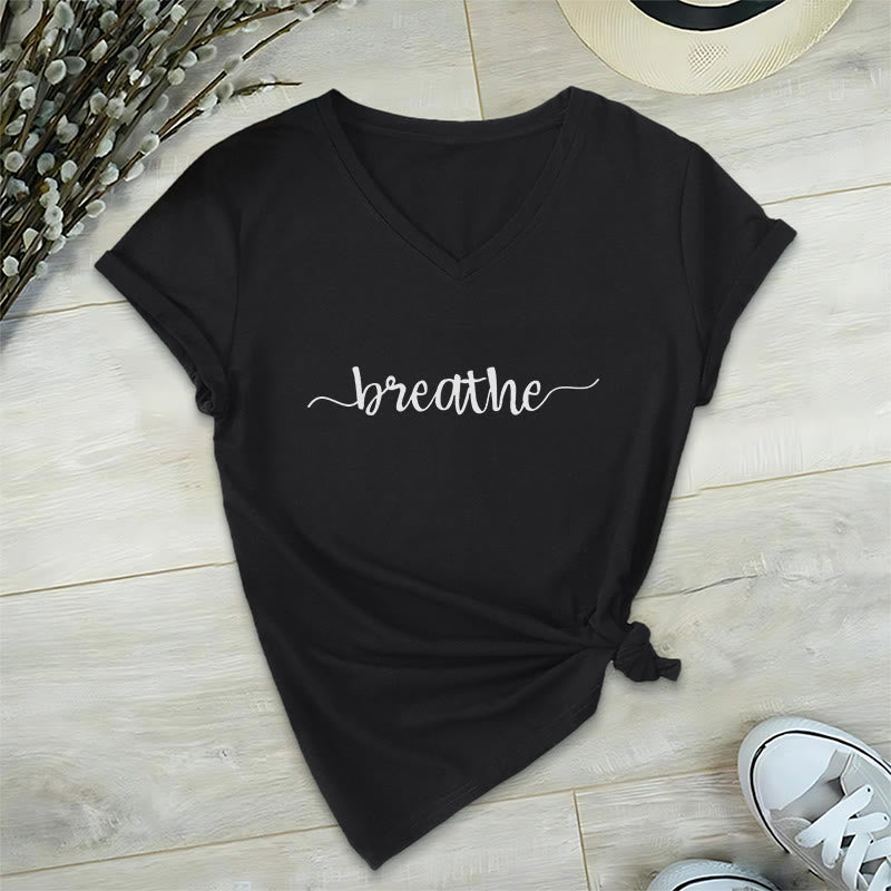 T-shirt Olivenorma Breathe Yoga Méditation à col en V - Noir - 2XL - image 6
