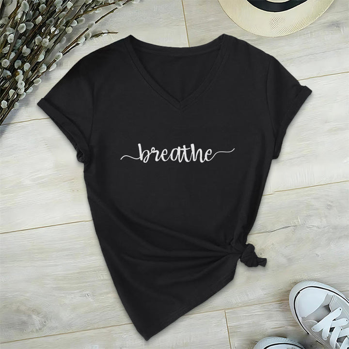 T-shirt Olivenorma Breathe Yoga Méditation à col en V - Noir - 2XL - image 6