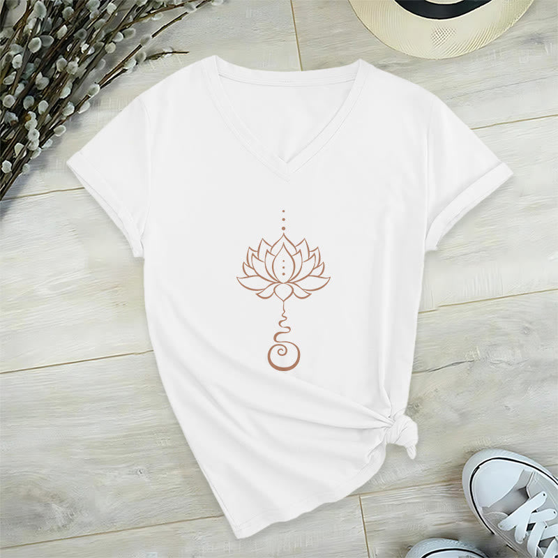 Olivenorma Unalome Lotus Yoga T-shirt col V - Blanc - 2XL - image 10