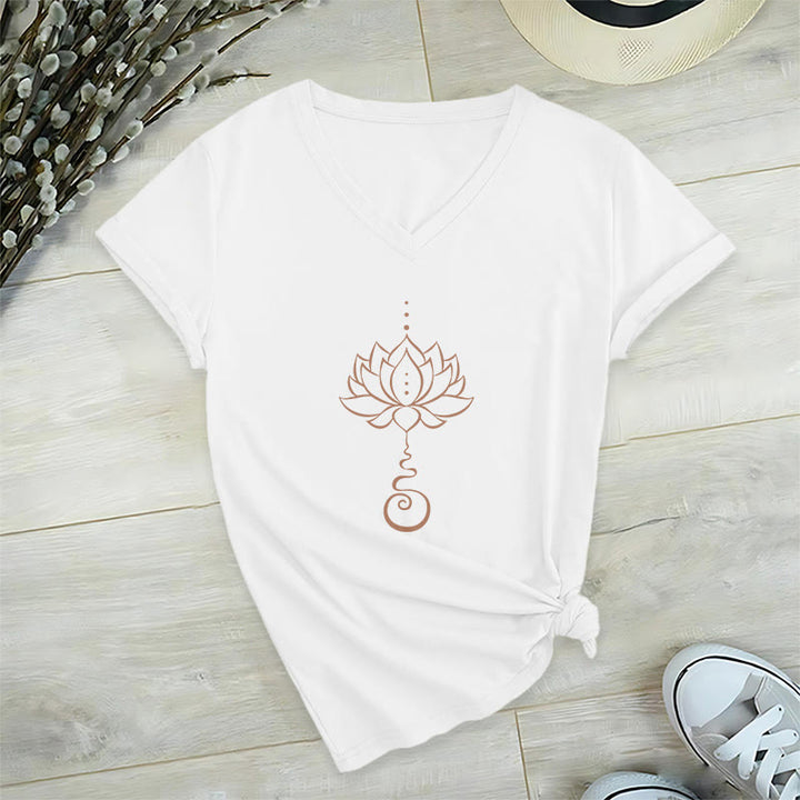 Olivenorma Unalome Lotus Yoga T-shirt col V - Blanc - 2XL - image 10