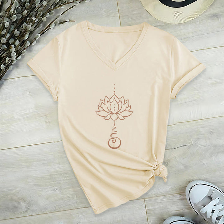 Olivenorma Unalome Lotus Yoga T-shirt col V - Kaki - 2XL - image 0