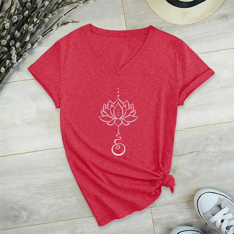 Olivenorma Unalome Lotus Yoga T-shirt col V - Rouge - 2XL - image 18