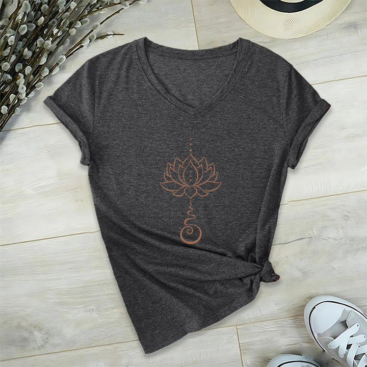 Olivenorma Unalome Lotus Yoga T-shirt col V - Gris - 2XL - image 8
