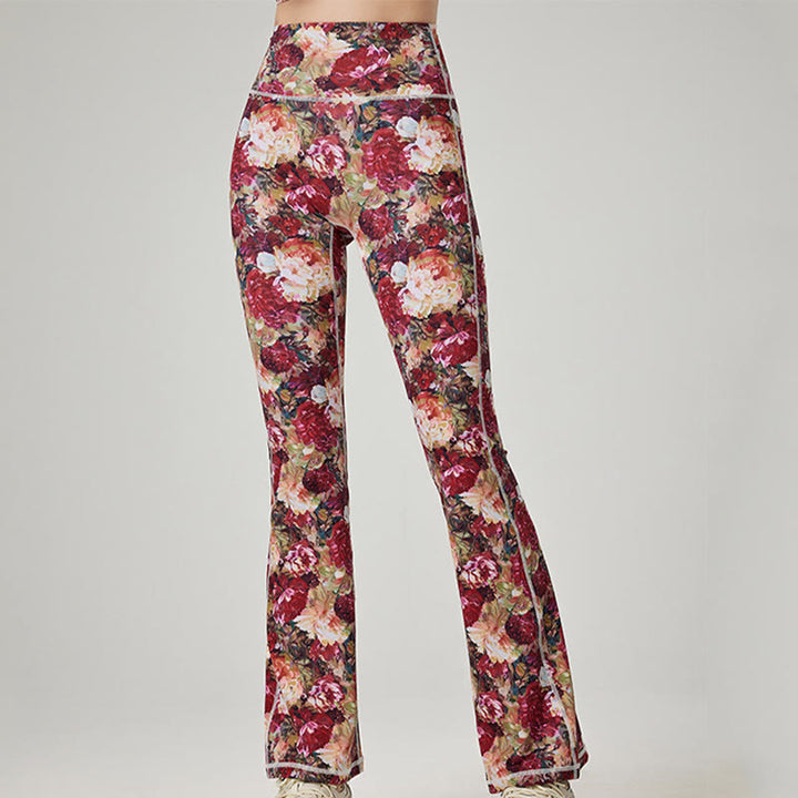 Pantalon de yoga évasé imprimé pour femme Olivenorma - Rouge - XL - image 5