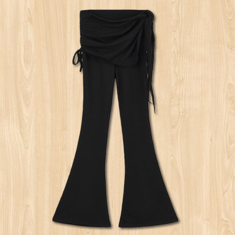 Pantalon évasé élégant à taille haute et détail noué pour femme Olivenorma - Noir - L - image 5