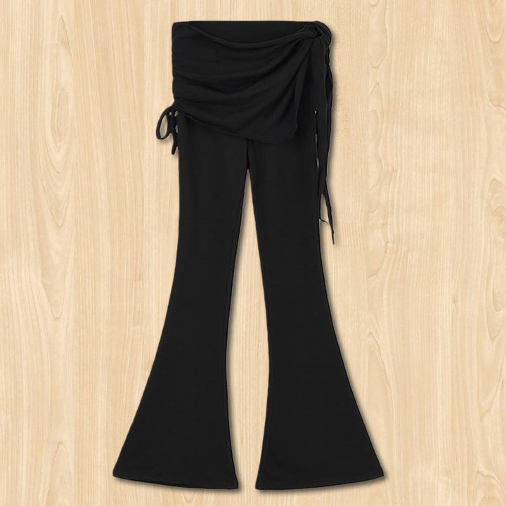 Pantalon évasé élégant à taille haute et détail noué pour femme Olivenorma - Noir - L - image 5