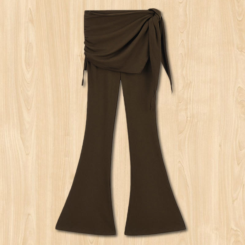 Pantalon évasé élégant à taille haute et détail noué pour femme Olivenorma - Brun - L - image 0