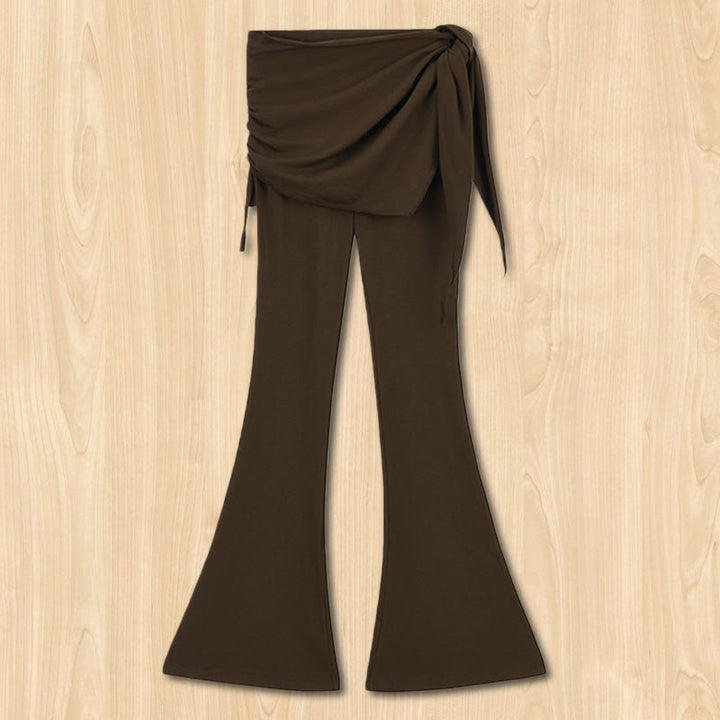 Pantalon évasé élégant à taille haute et détail noué pour femme Olivenorma - Brun - L - image 0