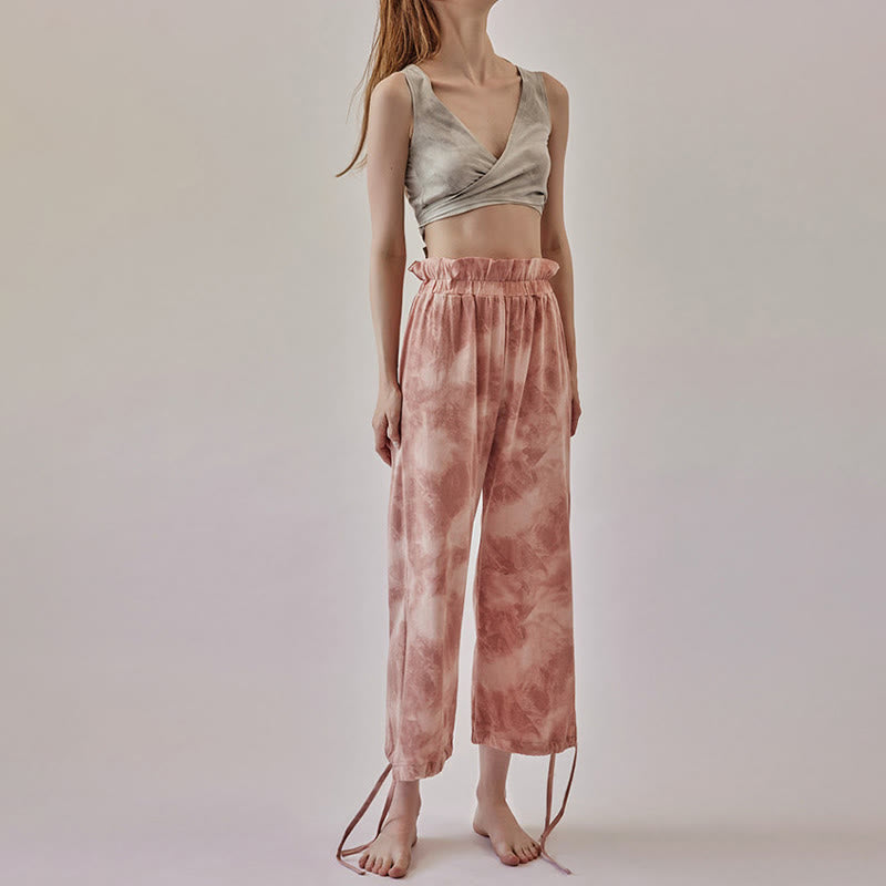 Pantalon de yoga Olivenorma pour femme, imprimé encre, à nouer droit - image 0