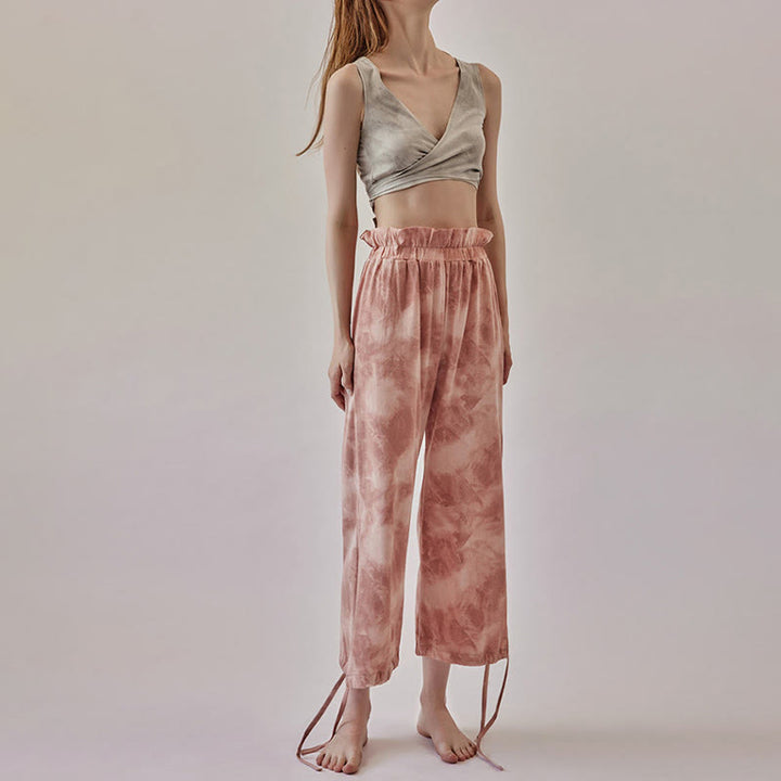 Pantalon de yoga Olivenorma pour femme, imprimé encre, à nouer droit - image 0