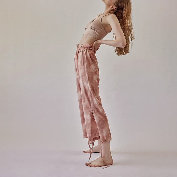 Pantalon de yoga Olivenorma pour femme, imprimé encre, à nouer droit - image 2
