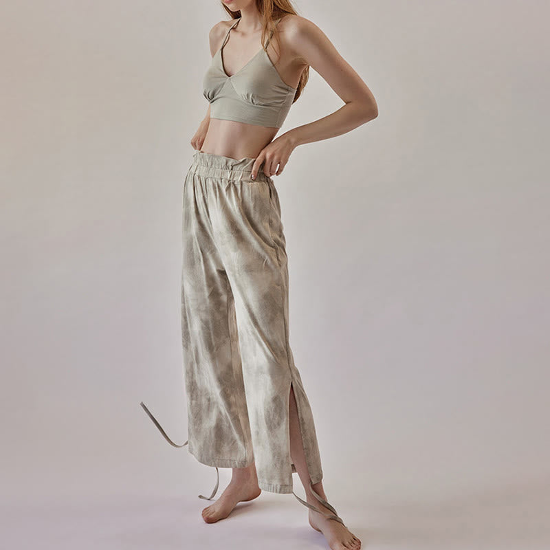 Pantalon de yoga Olivenorma pour femme, imprimé encre, à nouer droit - image 6