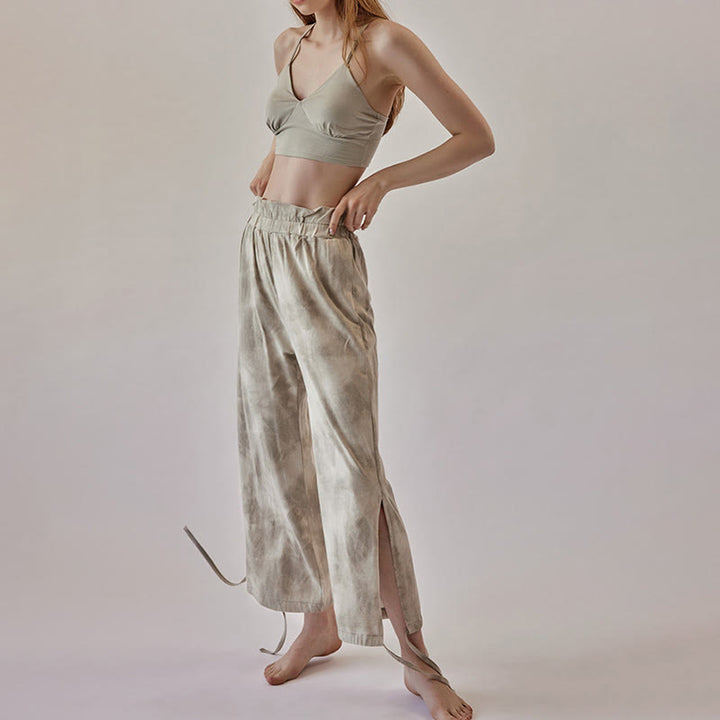 Pantalon de yoga Olivenorma pour femme, imprimé encre, à nouer droit - image 6