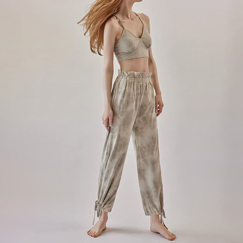 Pantalon de yoga Olivenorma pour femme, imprimé encre, à nouer droit - image 7