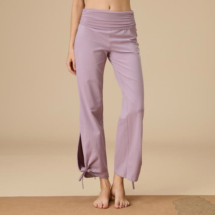 Pantalon Olivenorma pour femme, taille haute, jambes larges et aérées, avec cordon de serrage - Violet - XL - image 6