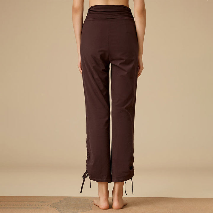 Pantalon Olivenorma pour femme, taille haute, jambes larges et aérées, avec cordon de serrage - image 1