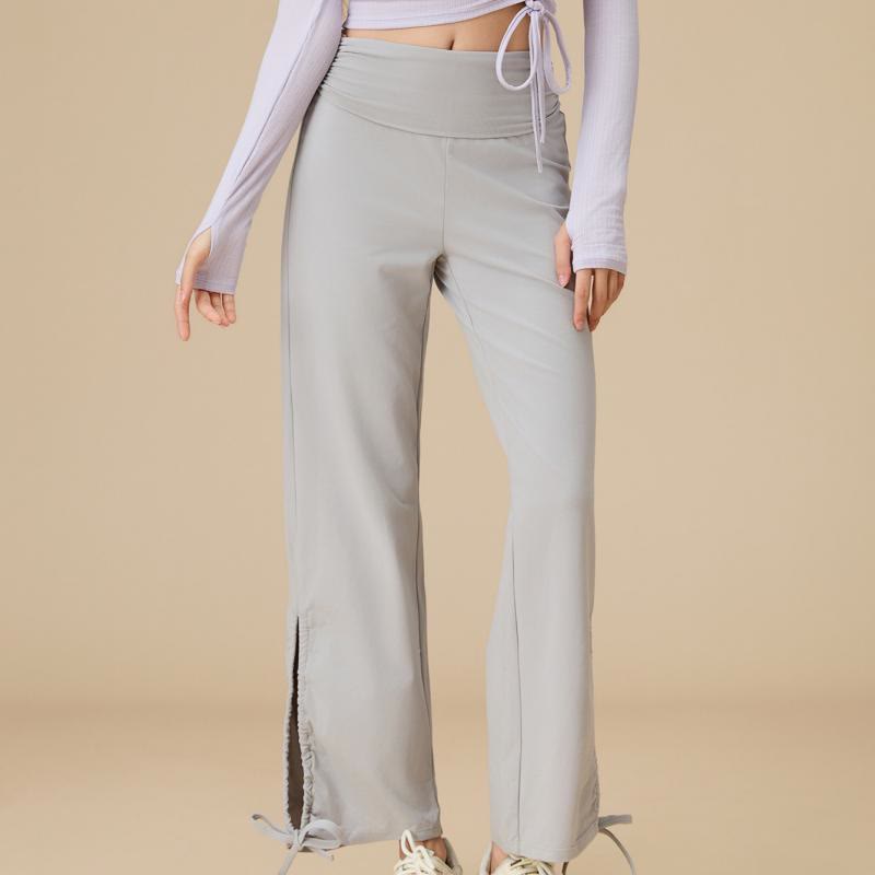 Pantalon Olivenorma pour femme, taille haute, jambes larges et aérées, avec cordon de serrage - Gris - XL - image 3