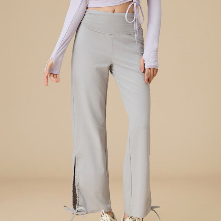 Pantalon Olivenorma pour femme, taille haute, jambes larges et aérées, avec cordon de serrage - Gris - XL - image 3